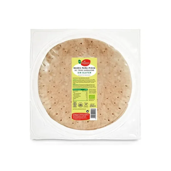 BASES DE PIZZA CON TRIGO SARRACENO SIN GLUTEN BIO, 2 UDS. 250 g[VEGANO][SIN-GLUTEN][SIN-LECHE][SIN-LACTOSA][SIN-HUEVO][CON-AGAVE]