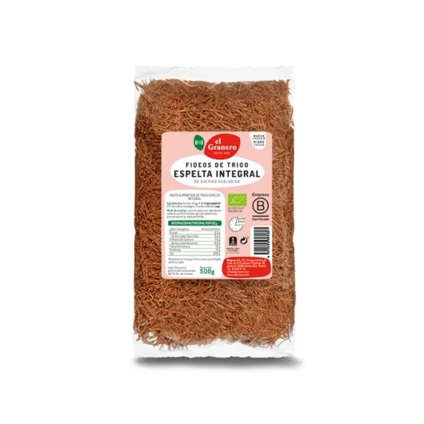 El Granero Fideos De Trigo Espelta Integral Bio, 500 G