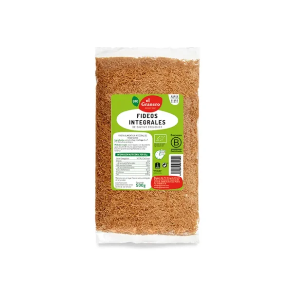 FIDEOS INTEGRALES BIO, 500 g[VEGANO][SIN-LECHE][SIN-HUEVO]