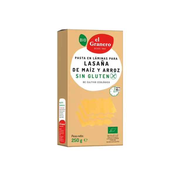 LAMINAS LASAÑA SIN GLUTEN BIO, 250 g[VEGANO][SIN-GLUTEN][SIN-LECHE][SIN-LACTOSA][SIN-HUEVO][SIN-AZUCAR]