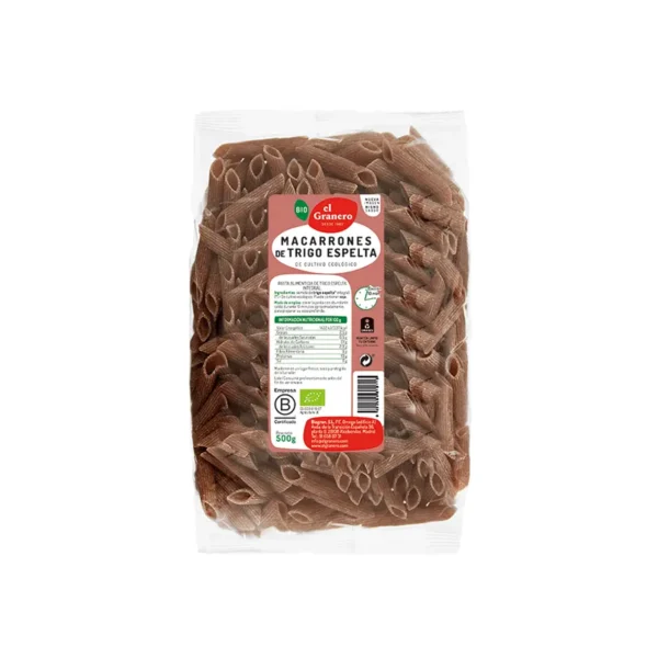 MACARRONES DE TRIGO ESPELTA INTEGRAL BIO, 500 g[VEGANO][SIN-LECHE][SIN-LACTOSA][SIN-HUEVO]